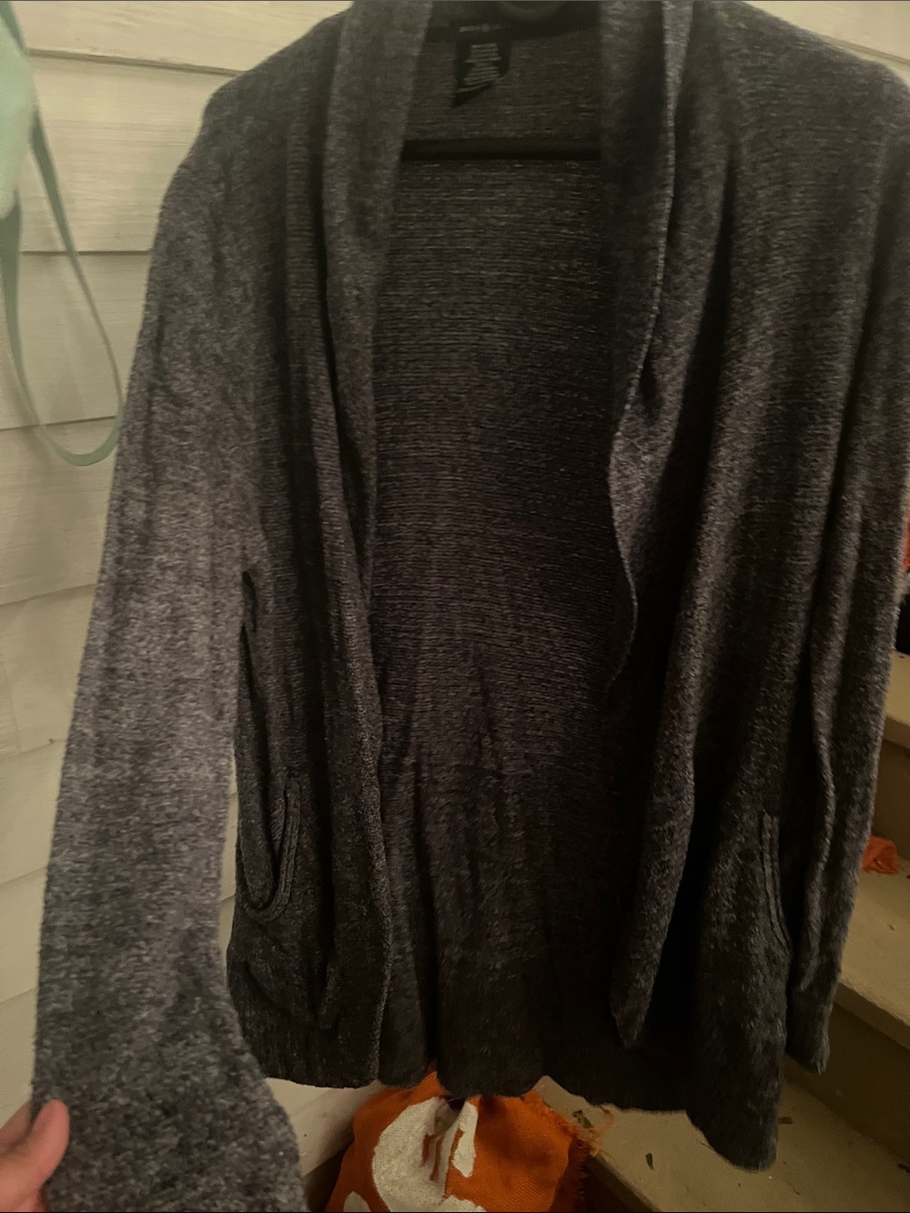 Women's Open-Front Charcoal Shawl Collar Cardigan